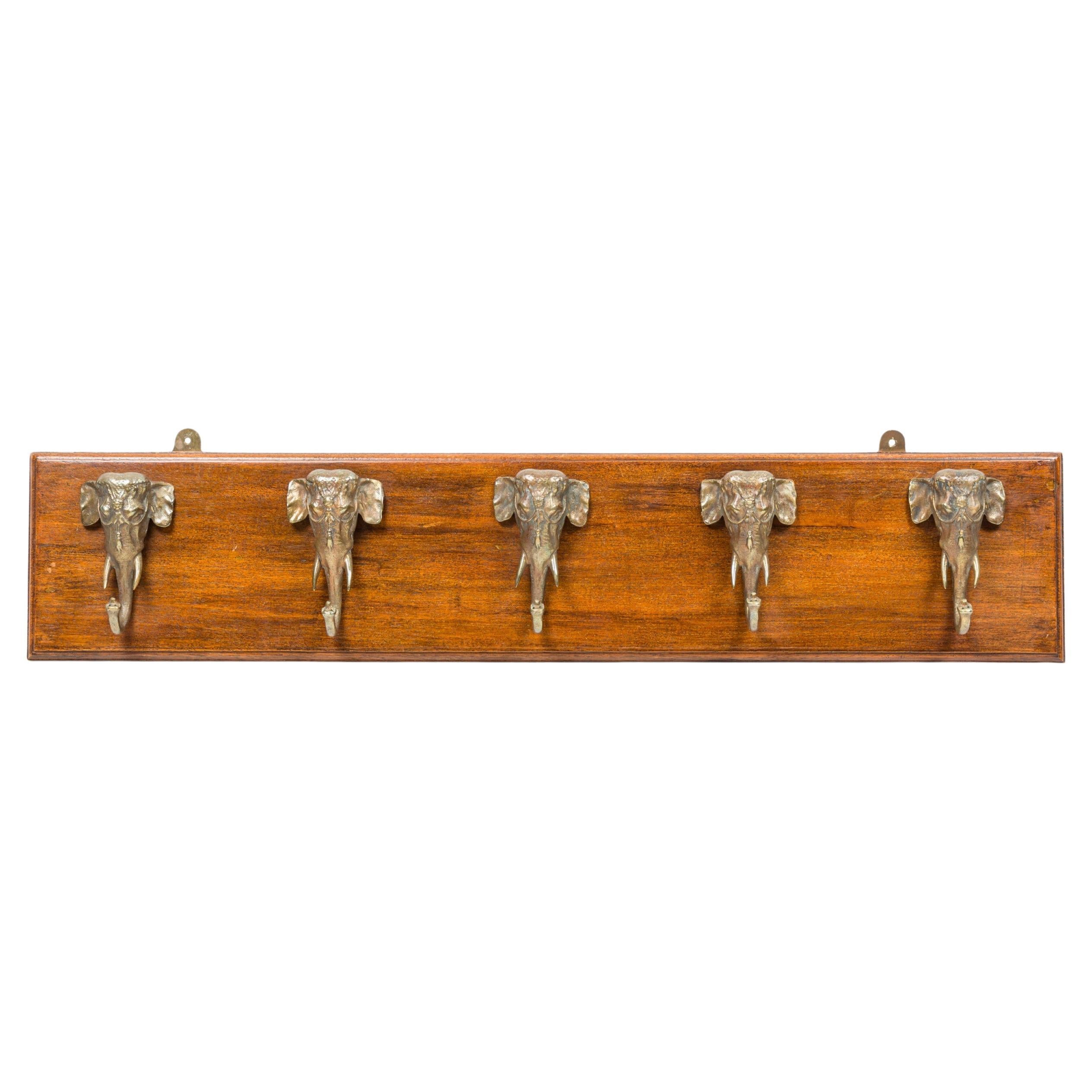 Victorian Mahogany Wall Hatrack with Five Brass Hooks, 20th Century For Sale