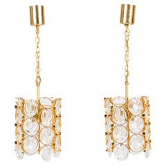 Mid-Century Cylindrical Pendant Chandeliers by Palwa, Brass, 1950s