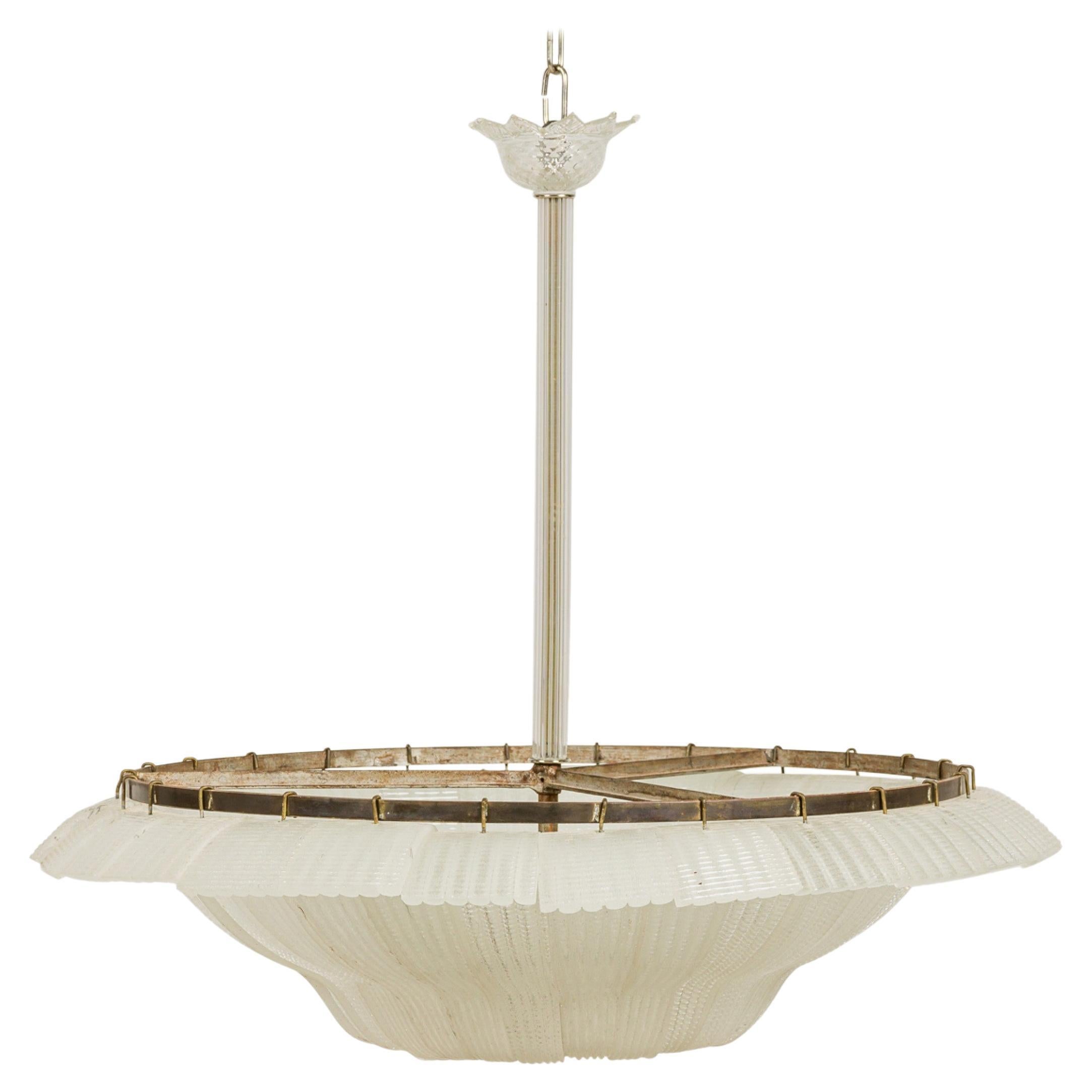 Mid-Century dome form frosted textured glass chandelier