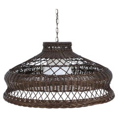 Victorian Chandelier, Brown Wicker & Frosted Glass, Circa 1890