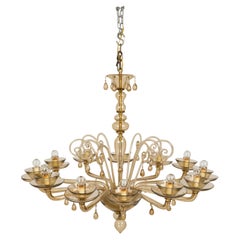 Italian Murano Art Moderne Amber Blown Glass Chandelier, 12 Arms, 1940