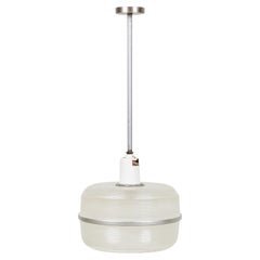 Mid-Century Chandelier with Frosted Glass and Silver Metal, 1955