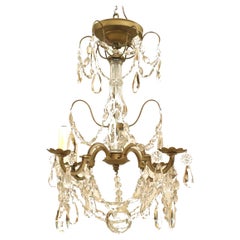 Lustre victorien français en métal doré et cristal