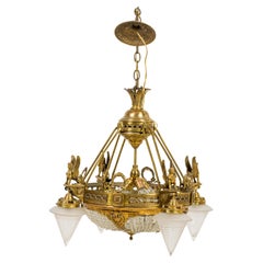 French Art Deco beaded glass chandelier with 4 cone shaped shades