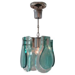 Italian Modern Glass and Polished Nickel Chandelier, Max Ingrand, Fontana Arte