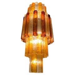 Monumental Tri-Color Italian Murano Tronchi Chandelier, Venini