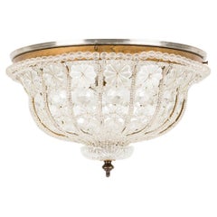 Mid-Century Italian Brass Chandelier, Cut Crystal Floral Design, 1950s