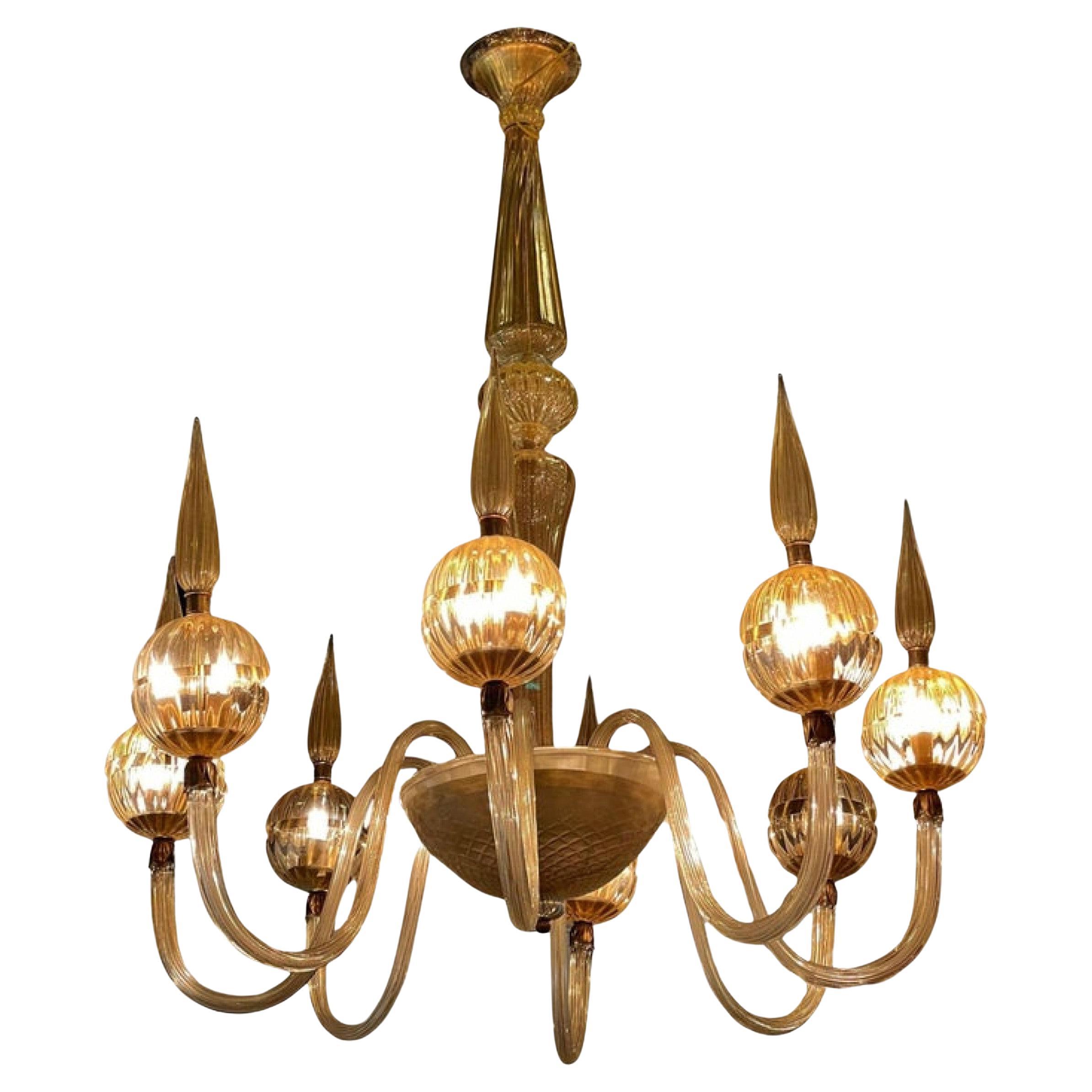 Lámpara moderna italiana de cristal soplado de 8 brazos, Barovier & Toso
