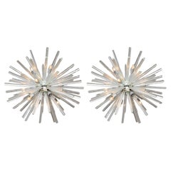 Pair of Monumental Glass and Polished Chrome Chandeliers, Venini for Camer