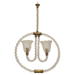 Barovier et Toso French Mid-Century Murano Glass Hoop Chandelier