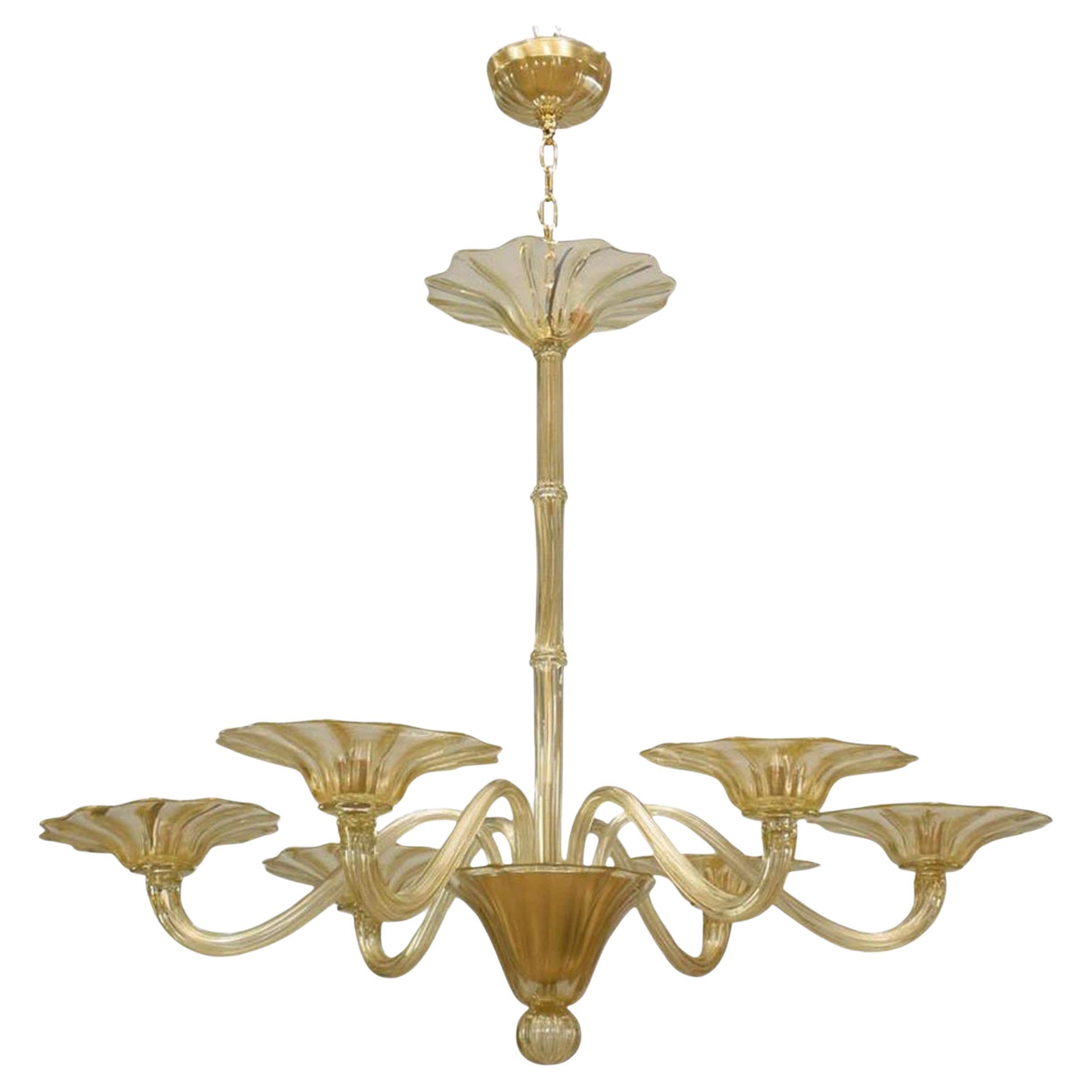 Italienische Mid-Century-Kronleuchter aus goldbestäubtem Glas