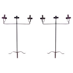 Italian Renaissance Wrought Iron Torchieres with 3 Candleholders, 1890