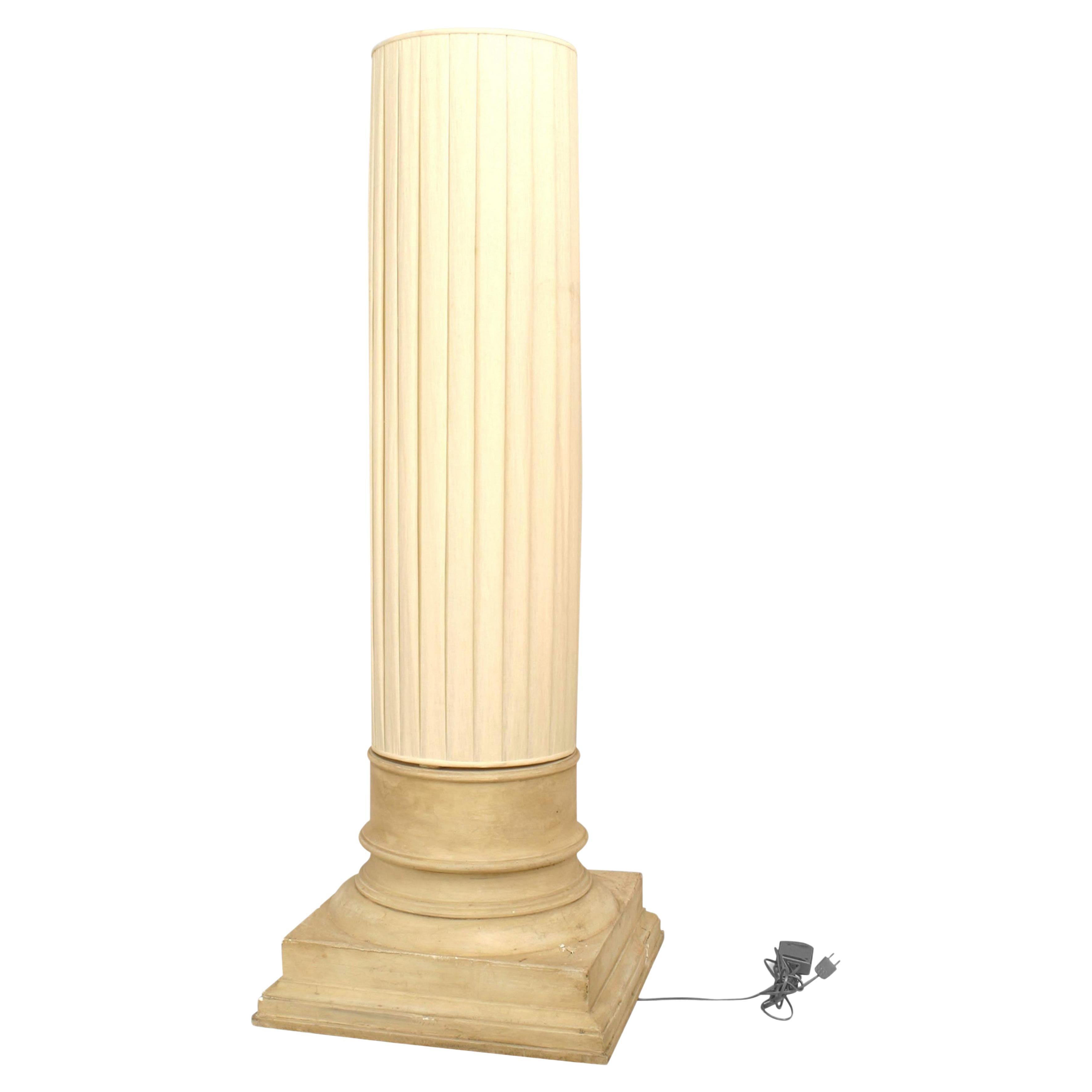 Italian 1960s Floor Lamp, Off-White Plaster Base, Cylindrical Shade For Sale