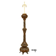 Japanese Bronze Column Floor Lamp with Foliate and Bird Reliefs