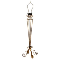 Gilbert Poillerat 1940s Floor Lamp, Gilt Metal with Green Trim
