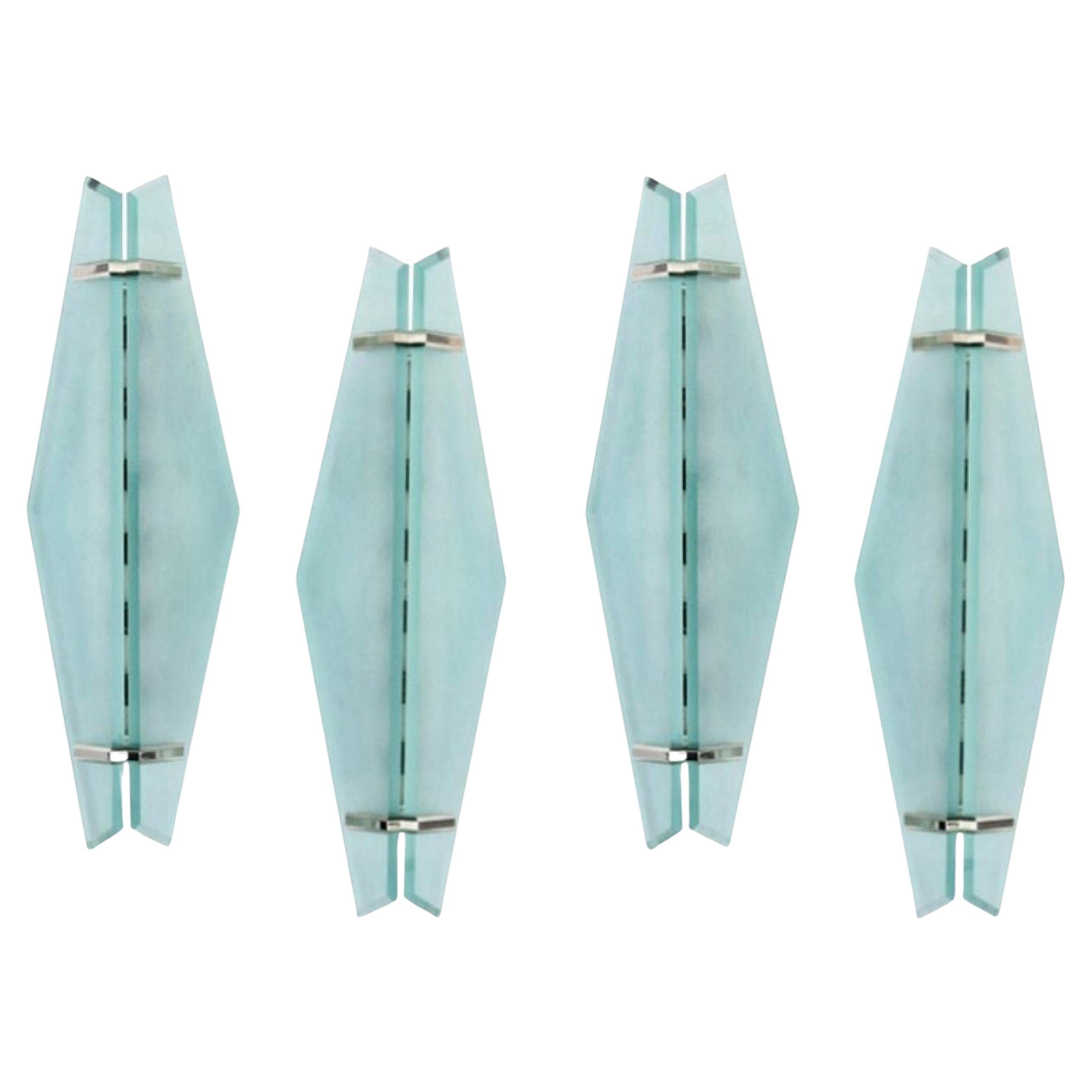 Set of Four Glass & Chrome Fontana Arte Wall Sconces, Max Ingrand, 1950s