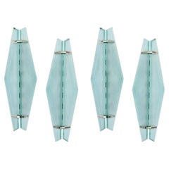 Set von vier Fontana Arte-Wandleuchtern aus Glas und Chrom, Max Ingrand, 1950er Jahre