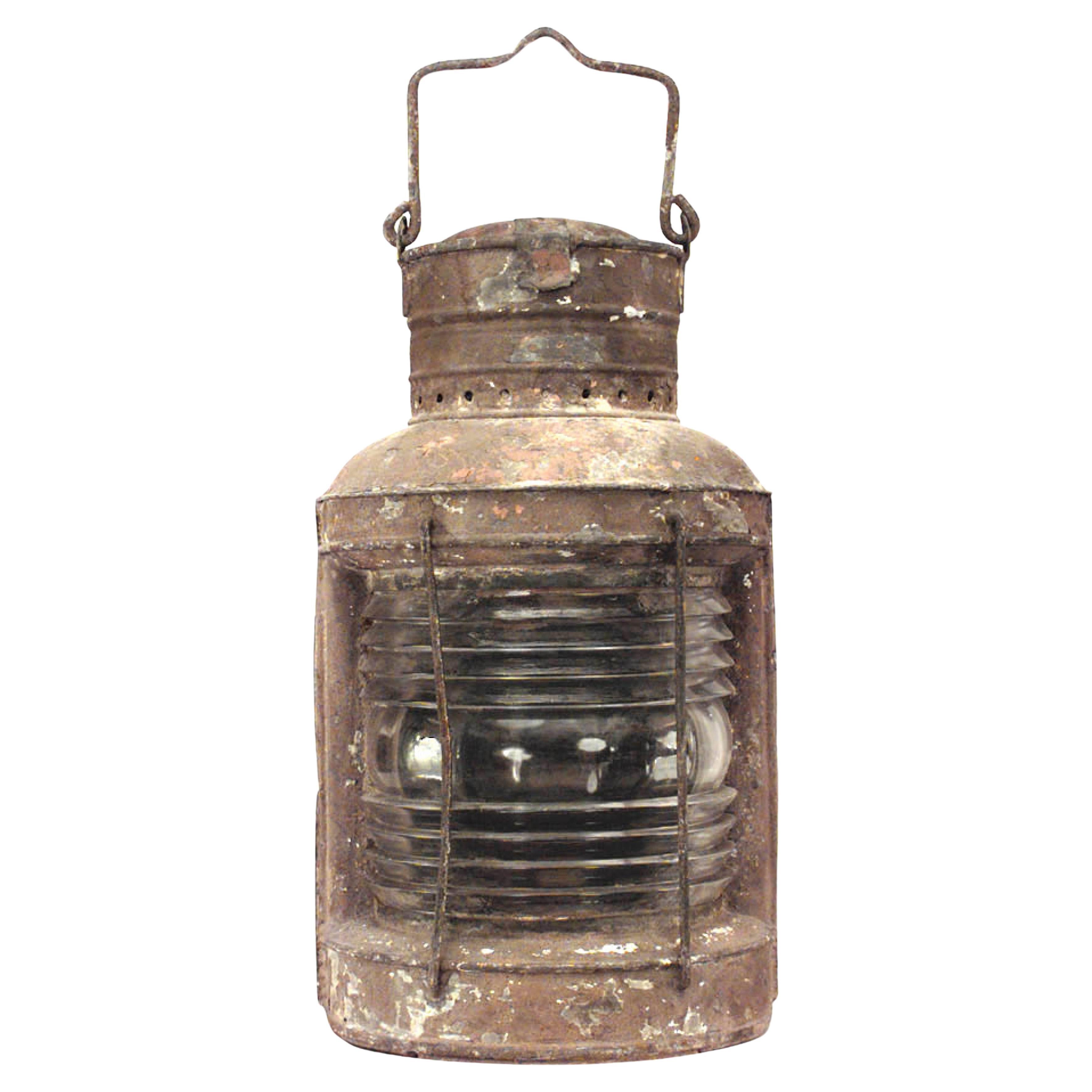 1850s American Hand-Crafted Iron and Glass Ship's Lantern