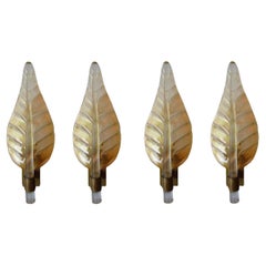 Coppia di grandi lampade italiane in vetro spolverato d'oro e foglie di bronzo, Barovier&Toso