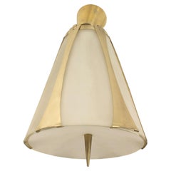 Italian 1940s Gilded Brass Lantern, Ovoid Glass Panels, Vintage Design