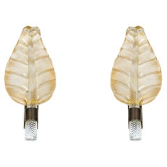 Pair of Italian Mid-Century Murano Glass Leaf Wall Sconces