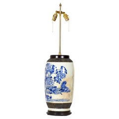 Antique Chinese Blue & White Rooster & Florals Design Porcelain Vase Table Lamp