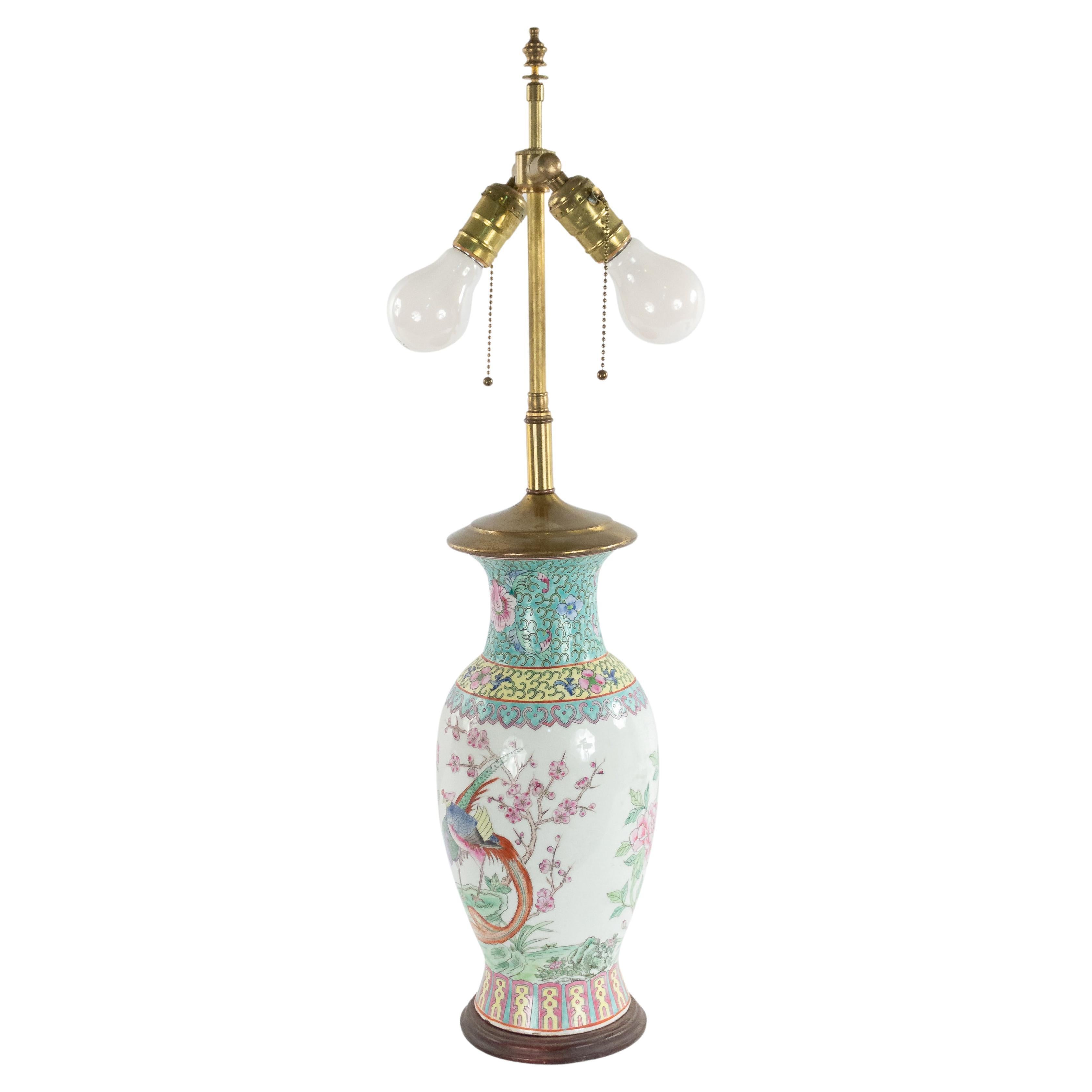 Chinese Porcelain Bird Motif Table Lamp