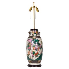 Antique Chinese Famille Rose Procession Scene Design Porcelain Vase Table Lamp