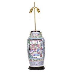 Antique Chinese Famille Rose Multi-Colored Porcelain Vase Table Lamp