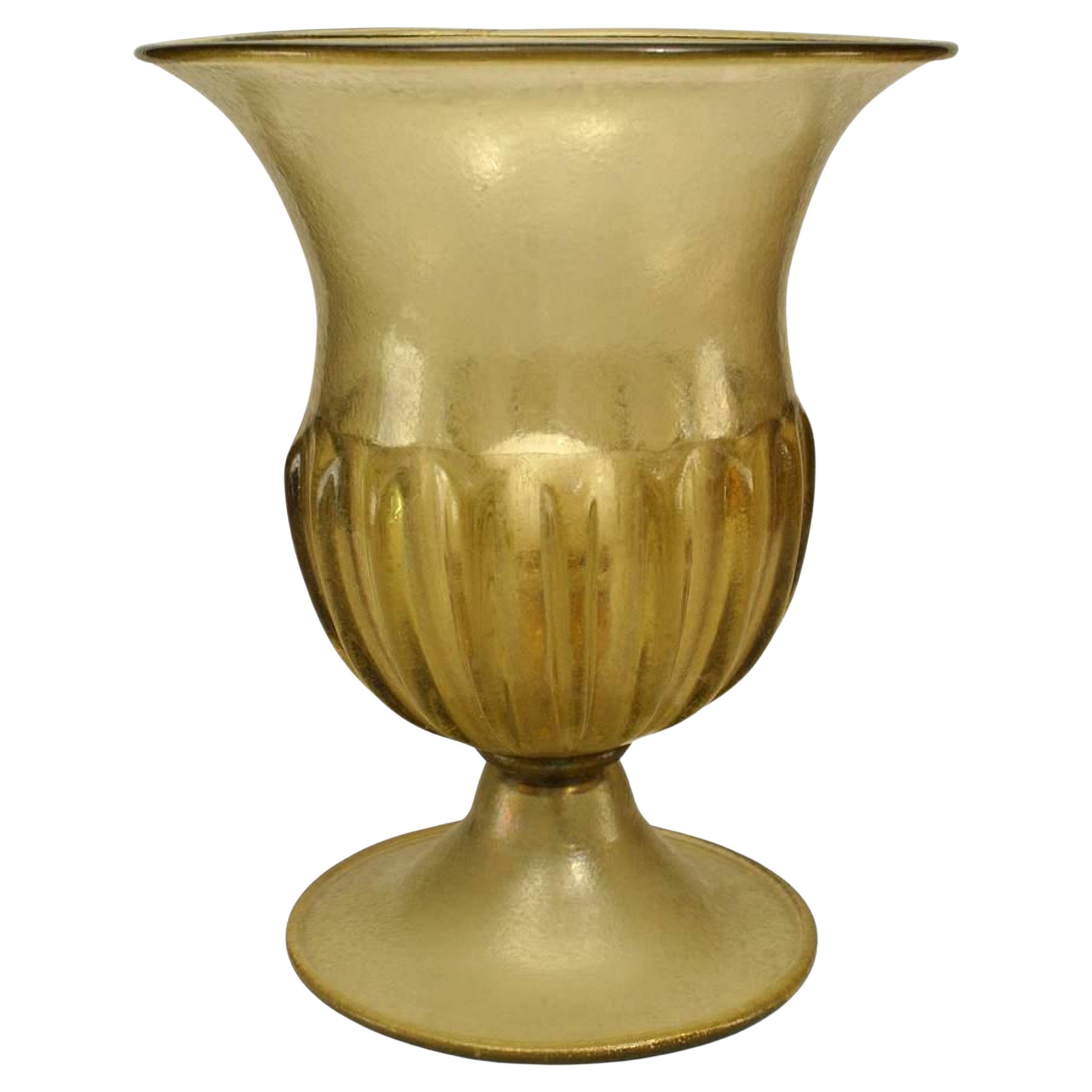 Italian Murano Pulegoso Green Glass Urn Table Lamp