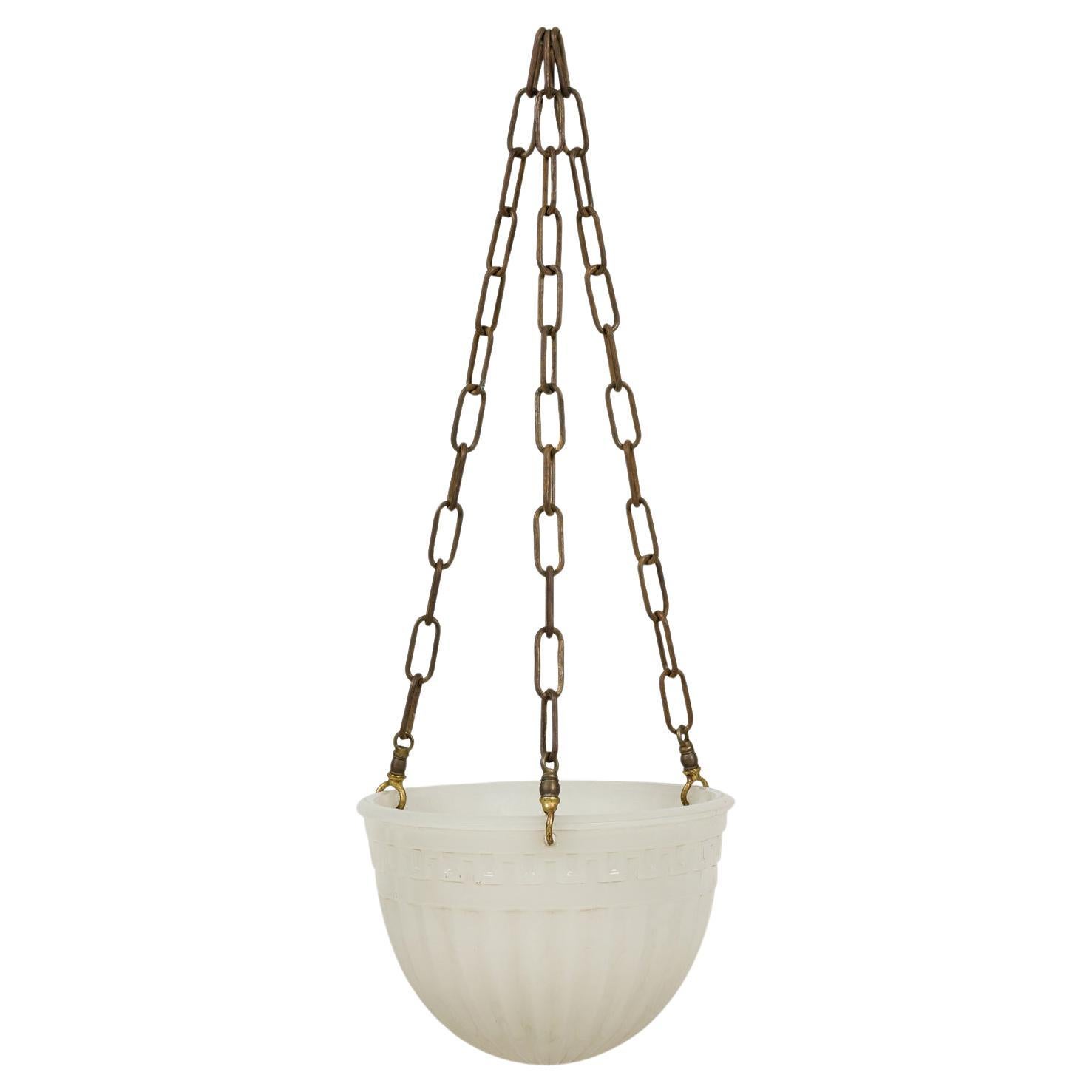French Art Deco Alabaster Bowl Lantern Fixture, Fluted Design, 1930s