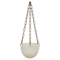 French Art Deco Alabaster Bowl Lantern Fixture, Fluted Design, 1930s