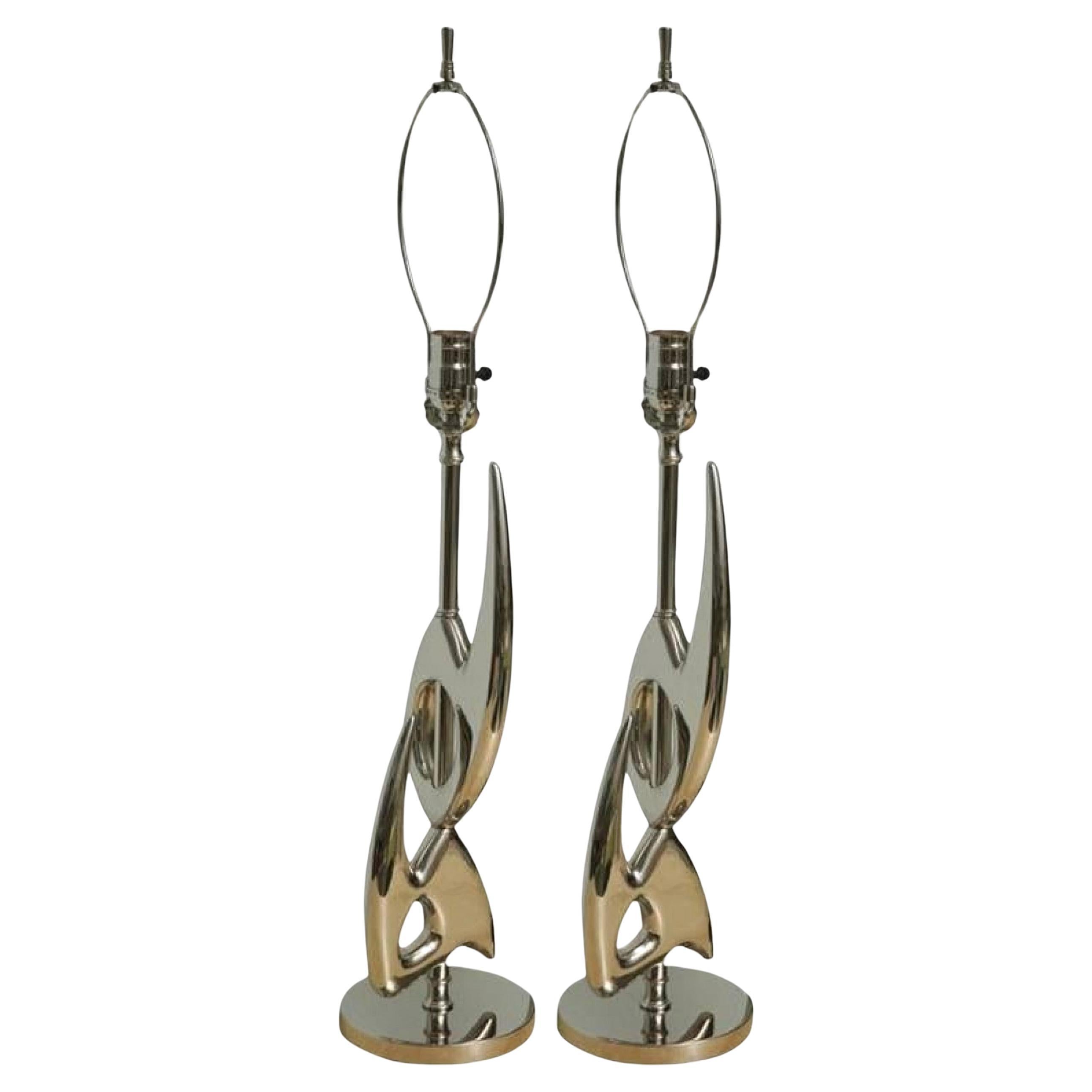 Pair of Rembrandt Nickel Plated Abstract Lamps