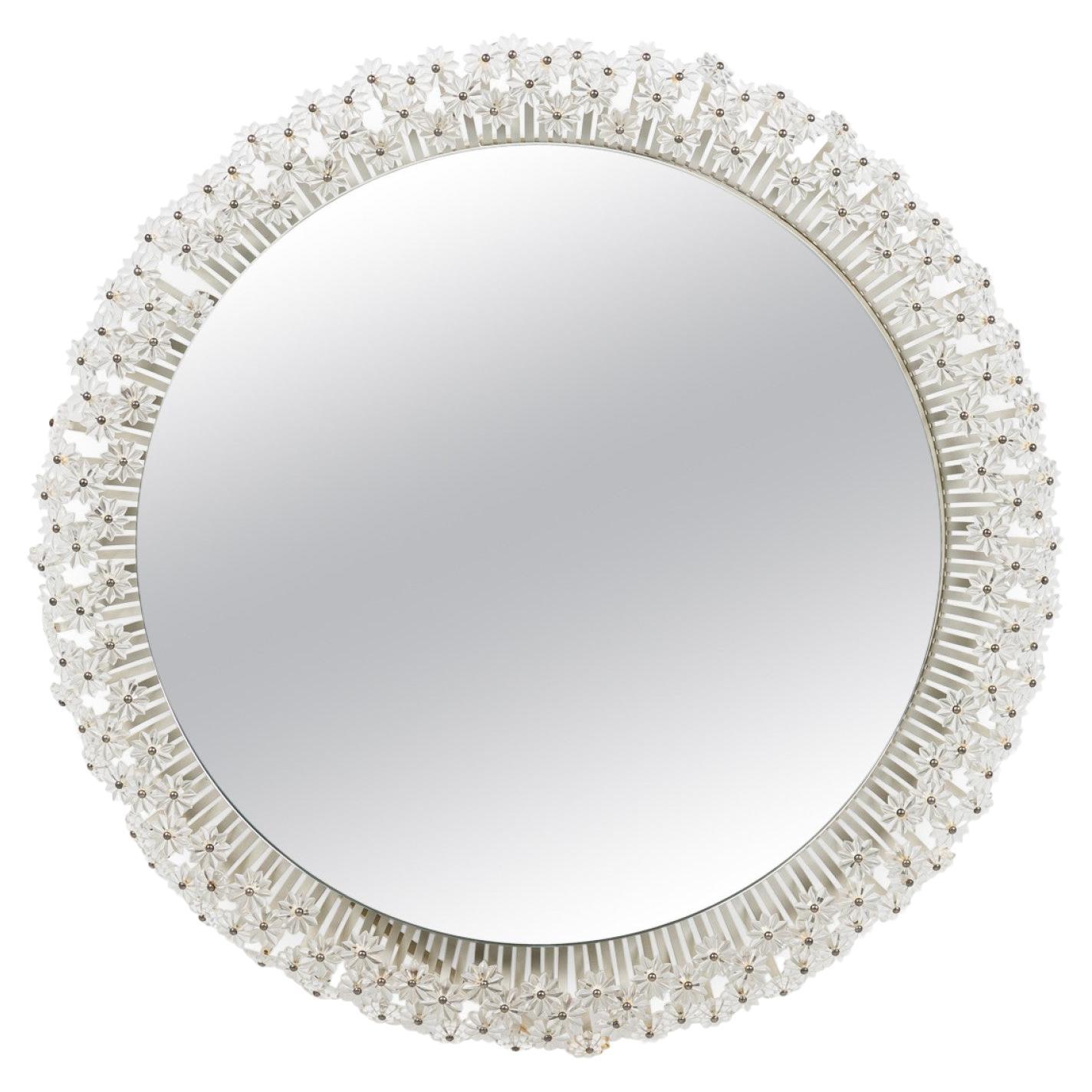Italian Mid-Century Floral Round Murano Glass Wall Mirror