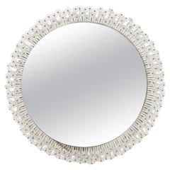 Italian Mid-Century Floral Round Murano Glass Wall Mirror