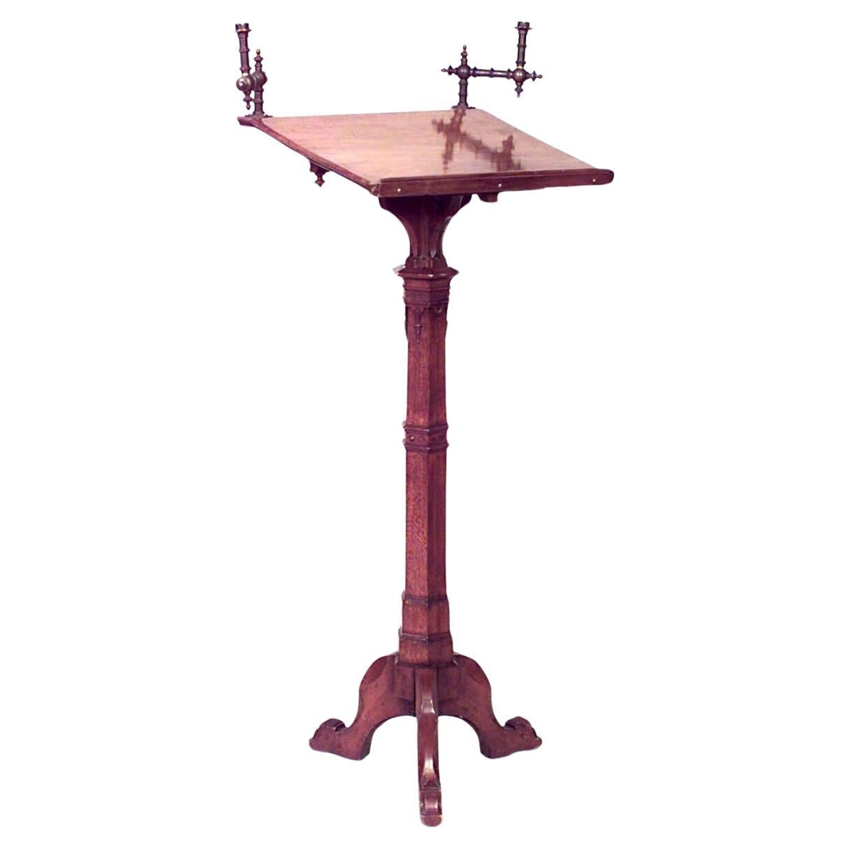 English Gothic Revival Wood Lectern, Yew, Hand-Crafted, Circa 1850, UK