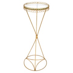Mid-Century Modern Italian Gold Metal Pedestal Table, Hand-Painted