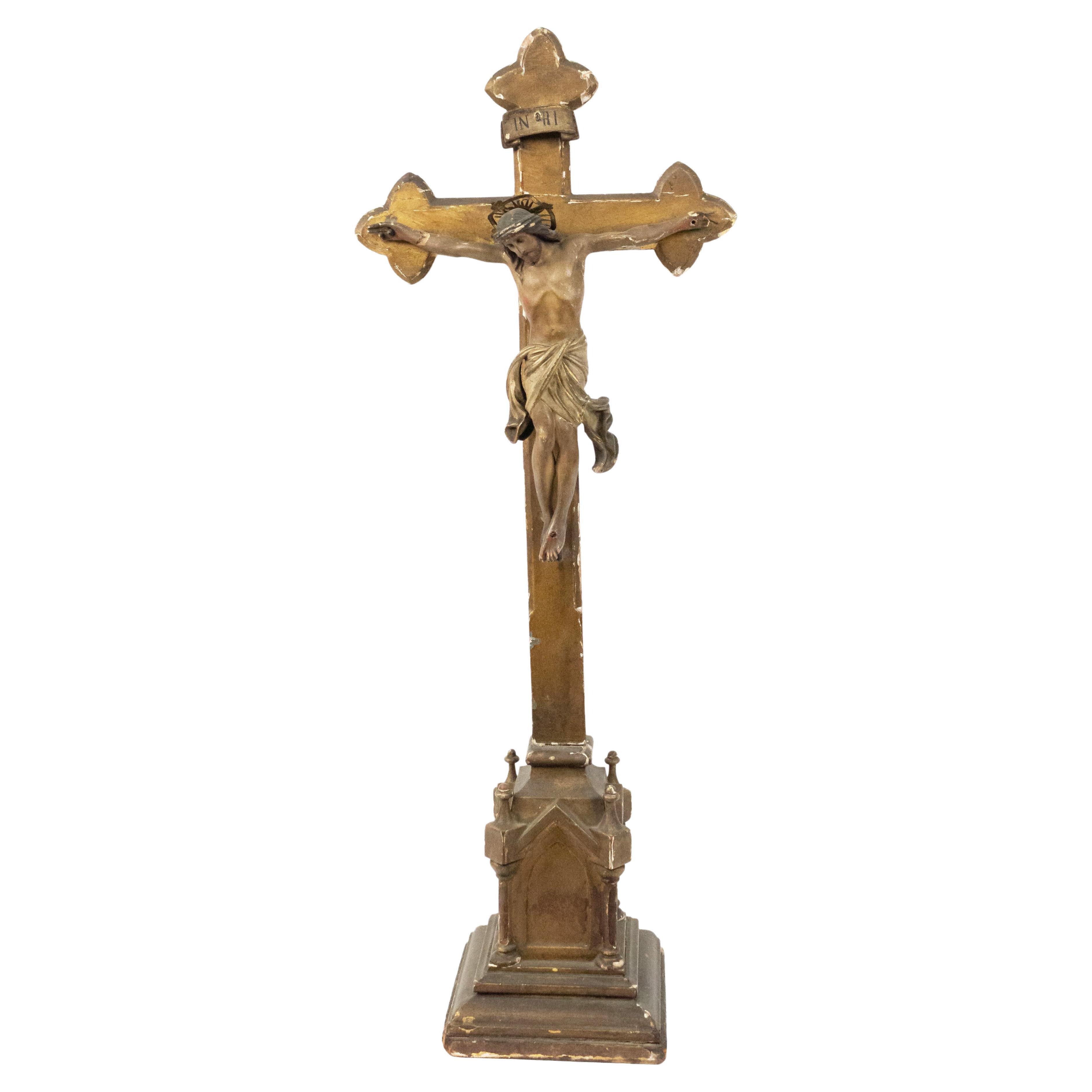 Italian Renaissance Carved Wood Crucifix