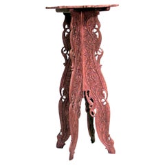 Art Nouveau Floral Pedestal, Hand-Carved Wood, Circa 1920