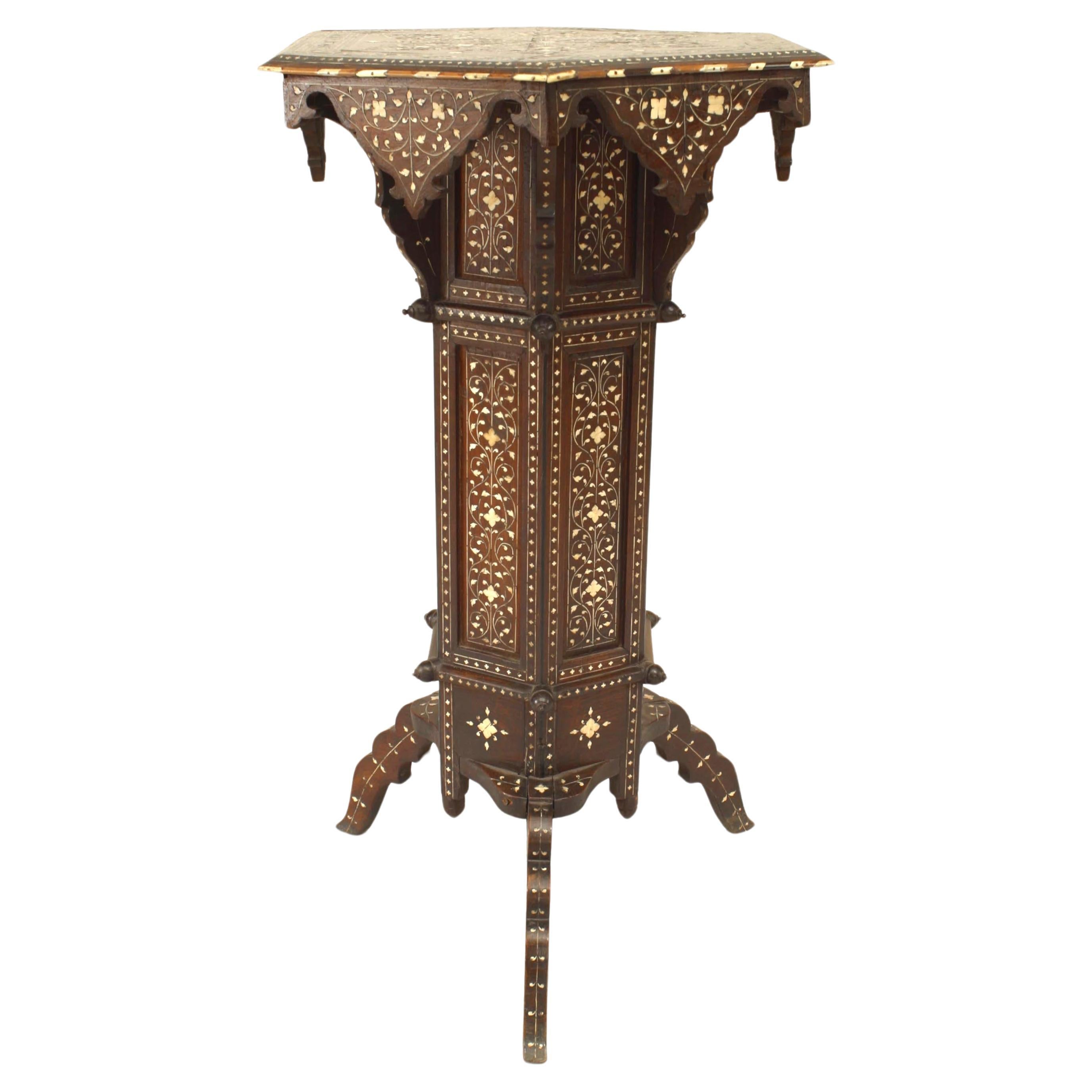 Moorish Walnut Pedestal Table with Inlaid Octagonal Top, Circa 1890 For Sale