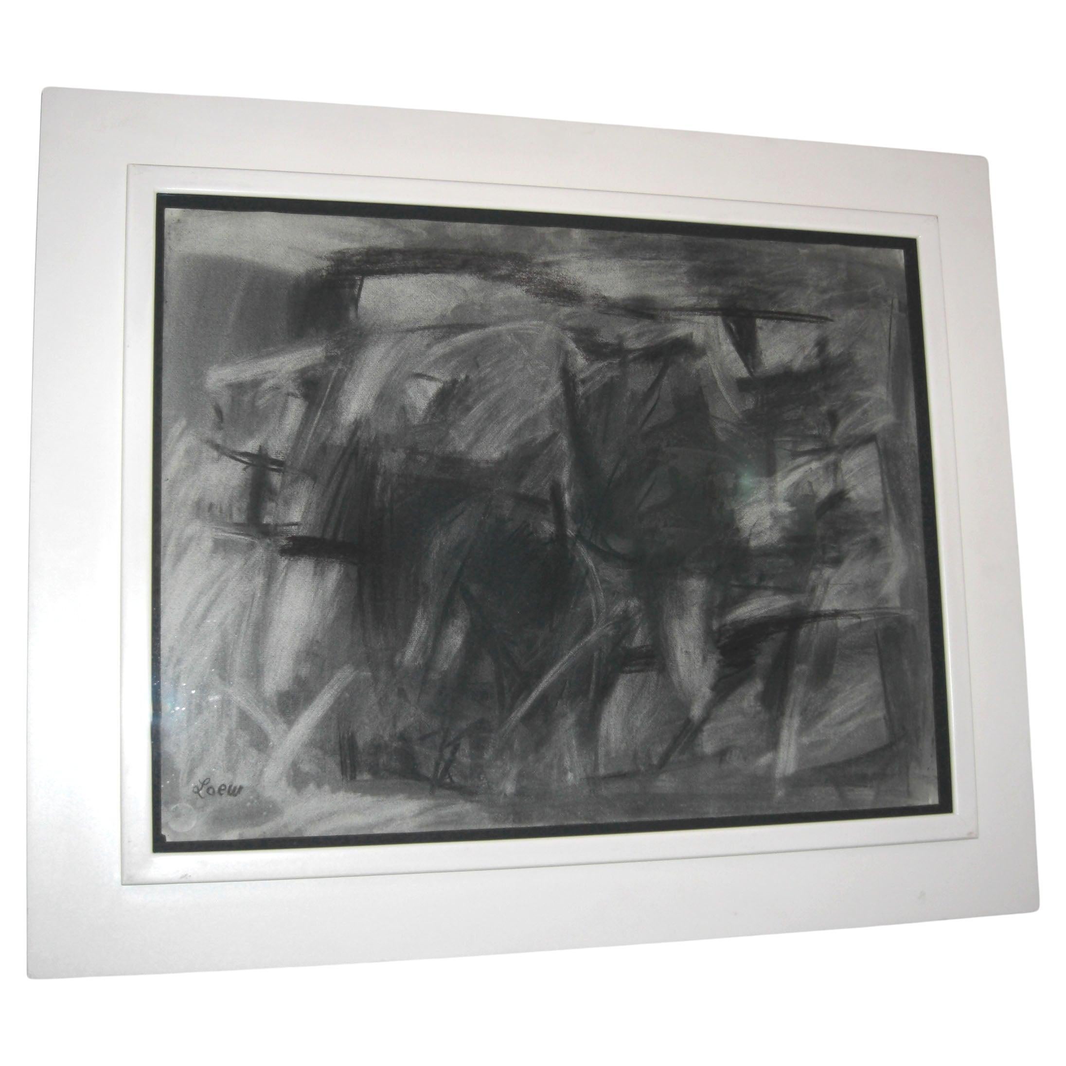 Œuvre d'art abstraite géométrique au fusain sur papier, style moderne, signée 1959 en vente
