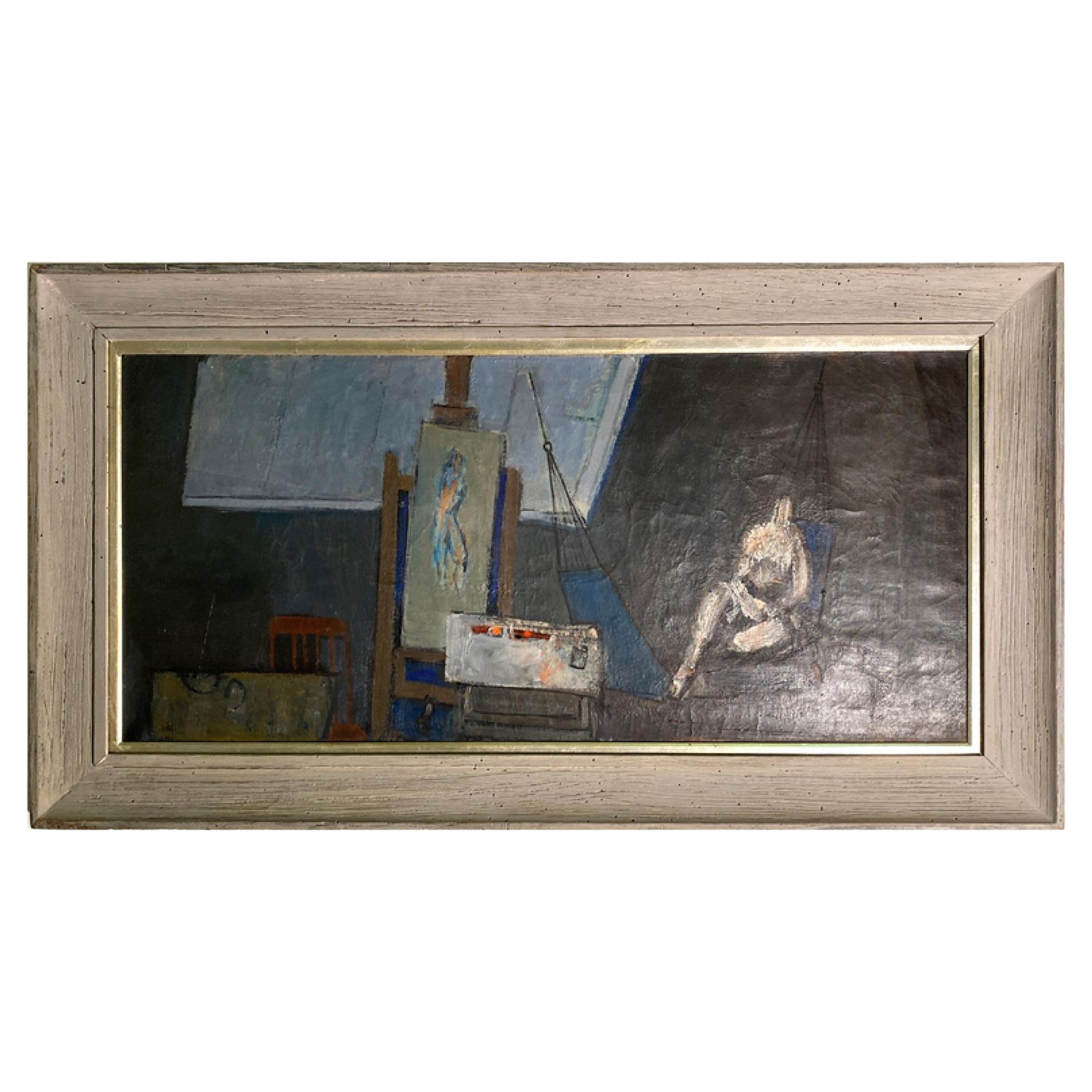Joseph De Martini Dipinto a olio americano incorniciato, intitolato "Uomo in amaca". in vendita