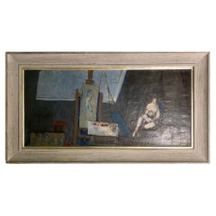 Peinture à l'huile américaine encadrée de Joseph De Martini, intitulée « Man In a Hammock »