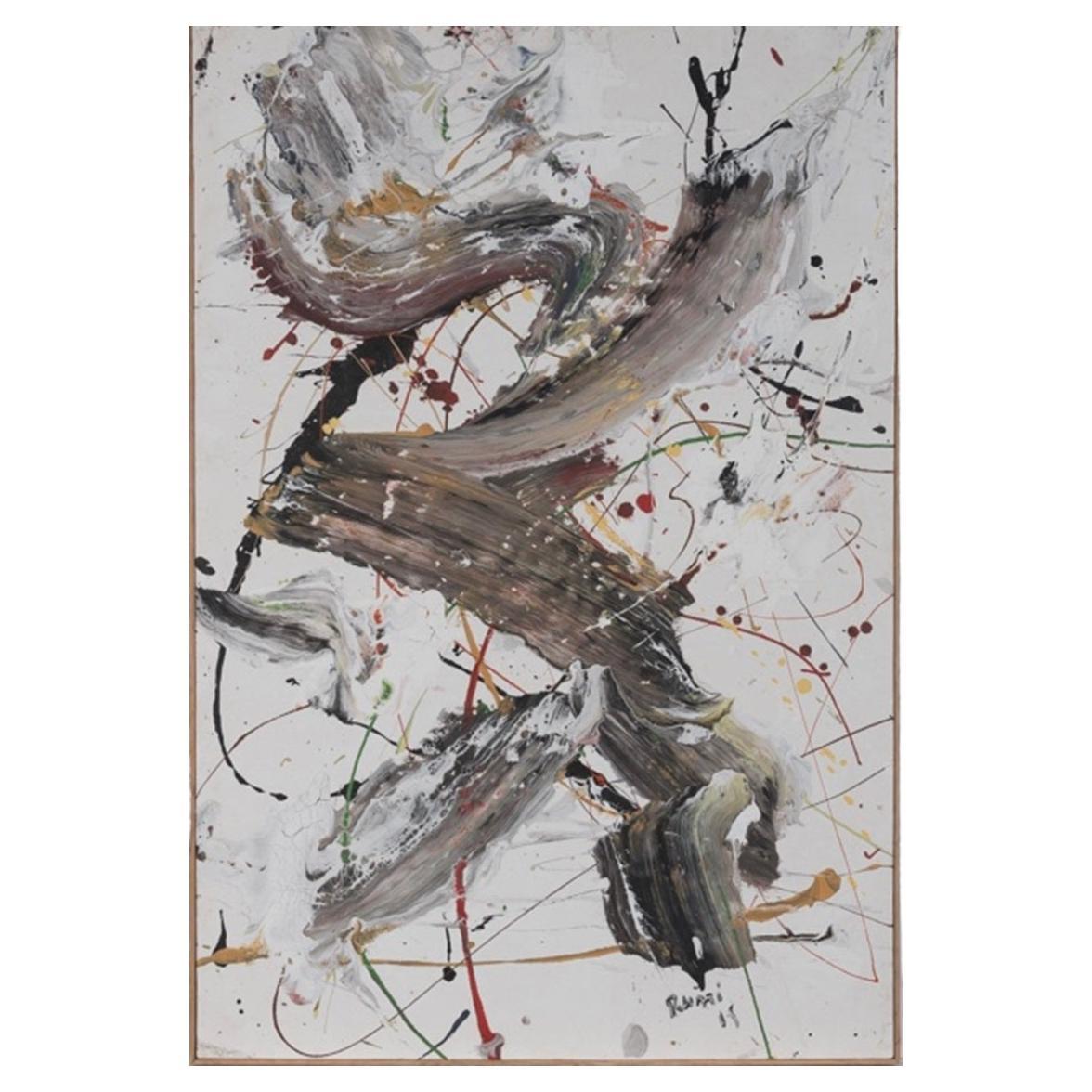 Abstract Composition of Broad Colorful Brushstrokes & Paint Splatter of Acrylic