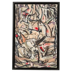 Abstrakte Malerei „Braun, Schwarz mit Rot“, Vintage, 39 x 27 Zoll