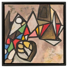 Brown and Red Triangles Painting in Modern Cubist Style