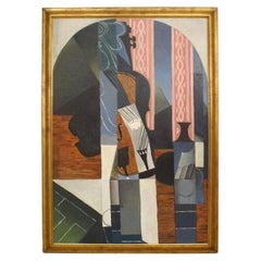 Nature Morte, 1913 Cubist Still Life Painting, Antique, 56x40 Inches
