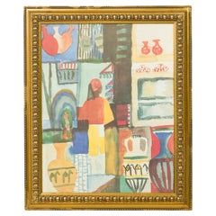 Zusammenfassung: Aquarell „Marktplatz in Nordafrika“, 28,5 x 23,5 Zoll, guter Zustand