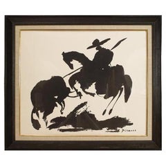 Bull Fight One - Horse Air Painting Copy, Black on White, 28x32 in.