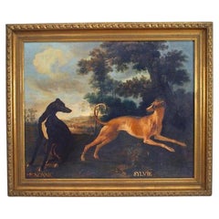 Mignonne et Sylvie Dog Painting, Hand-Painted, Louis XV Style